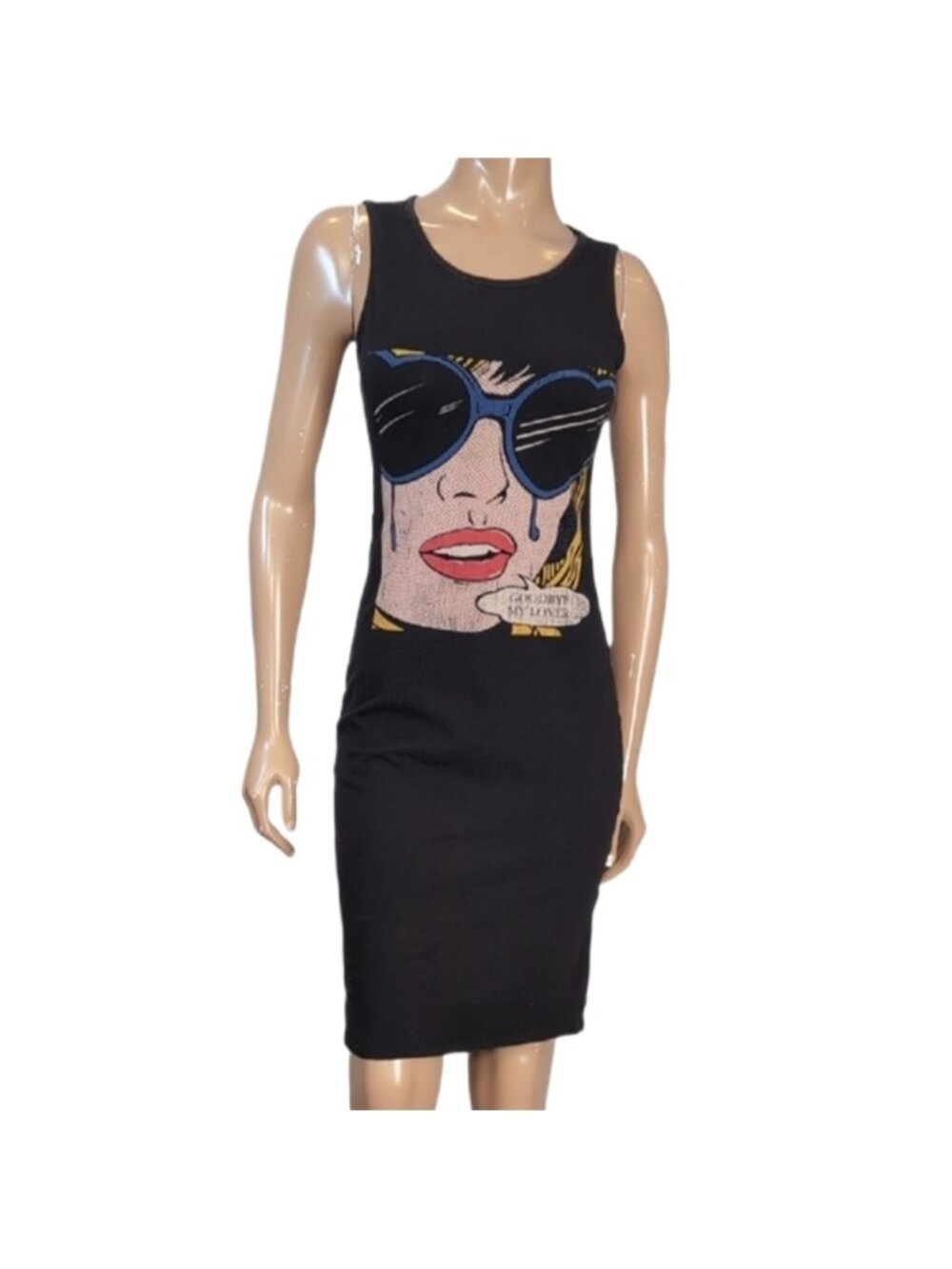 💠 Seductions Pop Art Graphic Bodycon Mini Dress Black Womens Size Medium